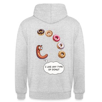 A sausage that loves donuts - Unisex Hoodie - light heather grey - Back - Michal (187cm)