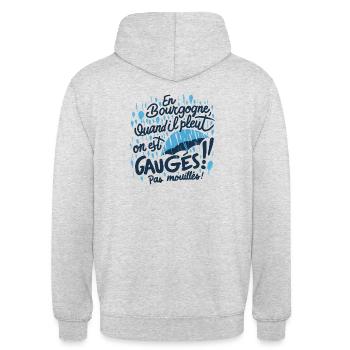 En Bourgogne, quand il pleut, on est gaugés... - Sweat-shirt à capuche unisexe - gris clair chiné - Dos - Michal (187cm)