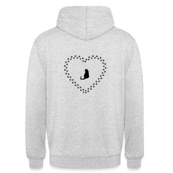 Chat avec coeur de pattes - Sweat-shirt à capuche unisexe - gris clair chiné - Dos - Michal (187cm)