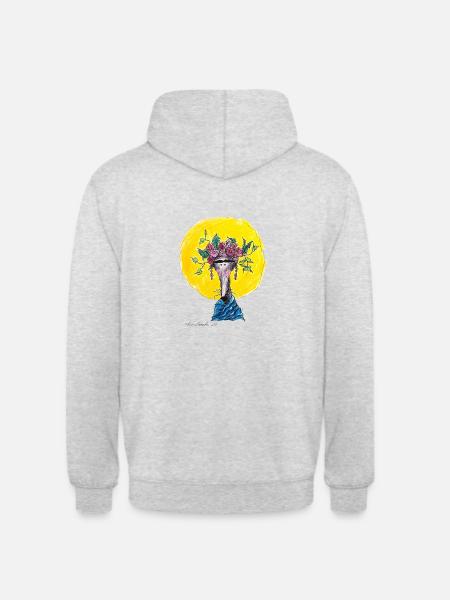 Windhund mit Blütenkranz - Unisex Hoodie - Hellgrau meliert