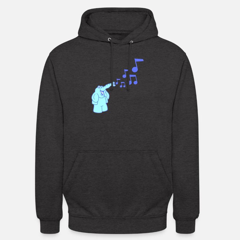 Mignon éléphant Notes de musique Trompe Sifflets Partitions - Sweat-shirt à capuche unisexe - charbon
