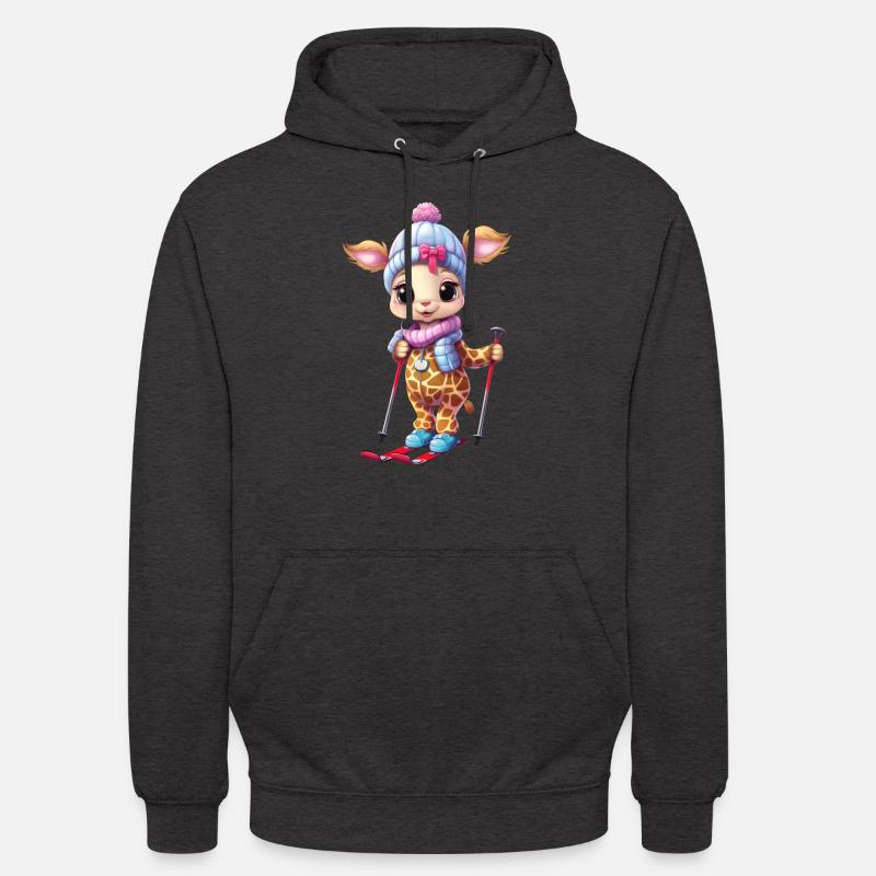 Skiing Giraffe - Funny Comic Design - Unisex Hoodie - charcoal grey