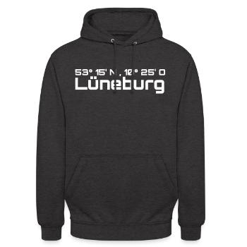 Lüneburg Koordinaten - Unisex Hoodie - Anthrazit - Vorne - Alina (178cm) & Michal (187cm)