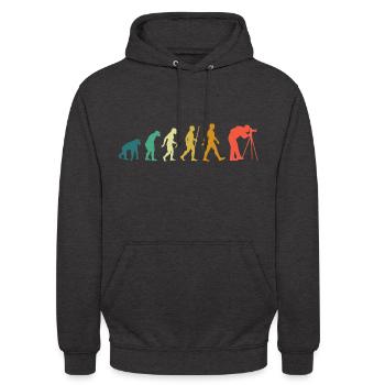 Photographie Évolution, photographe avec caméra objectif - Sweat-shirt à capuche unisexe - charbon - Devant - Alina (178cm) & Michal (187cm)