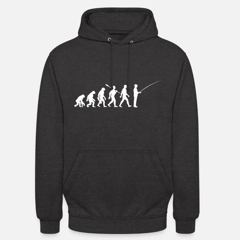 Evolution - Pêcheurs - Pêche au poisson - Sweat-shirt à capuche unisexe - charbon