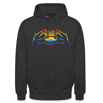 CSD LGBT Hände formen Regenbogen Herz Pride - Unisex Hoodie - Anthrazit - Vorne - Alina (178cm) & Michal (187cm)