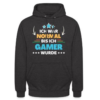 Ich war normal bis ich Gamer wurde - Unisex Hoodie - Anthrazit - Vorne - Alina (178cm) & Michal (187cm)