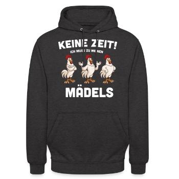 Keine Zeit! ich muss zu meinen Mädels Hühner - Unisex Hoodie - Anthrazit - Vorne - Alina (178cm) & Michal (187cm)