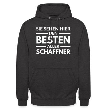 Sie sehen hier den Besten aller Schaffner - Unisex Hoodie - Anthrazit - Vorne - Alina (178cm) & Michal (187cm)