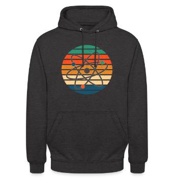 Science, retro sunset stripes - atom symbol - Unisex Hoodie - charcoal grey - Front - Alina (178cm) & Michal (187cm)