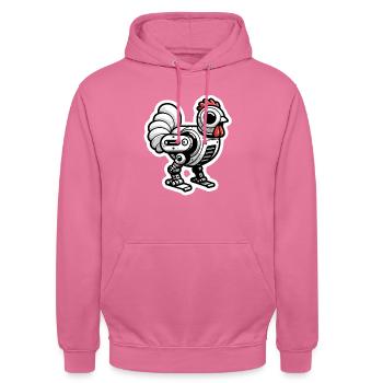 Roboter Huhn: Futuristisches und Witziges Design - Unisex Hoodie - Pink - Vorne - Alina (178cm) & Michal (187cm)