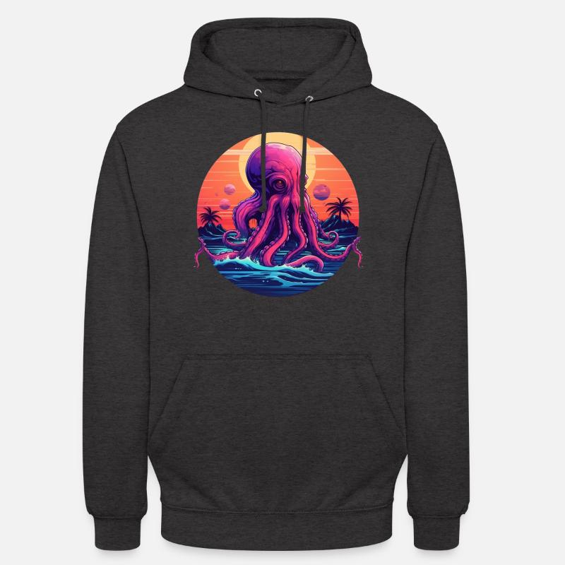 Octopus 80s synthwave 1 without stroke - Sweat-shirt à capuche unisexe - charbon