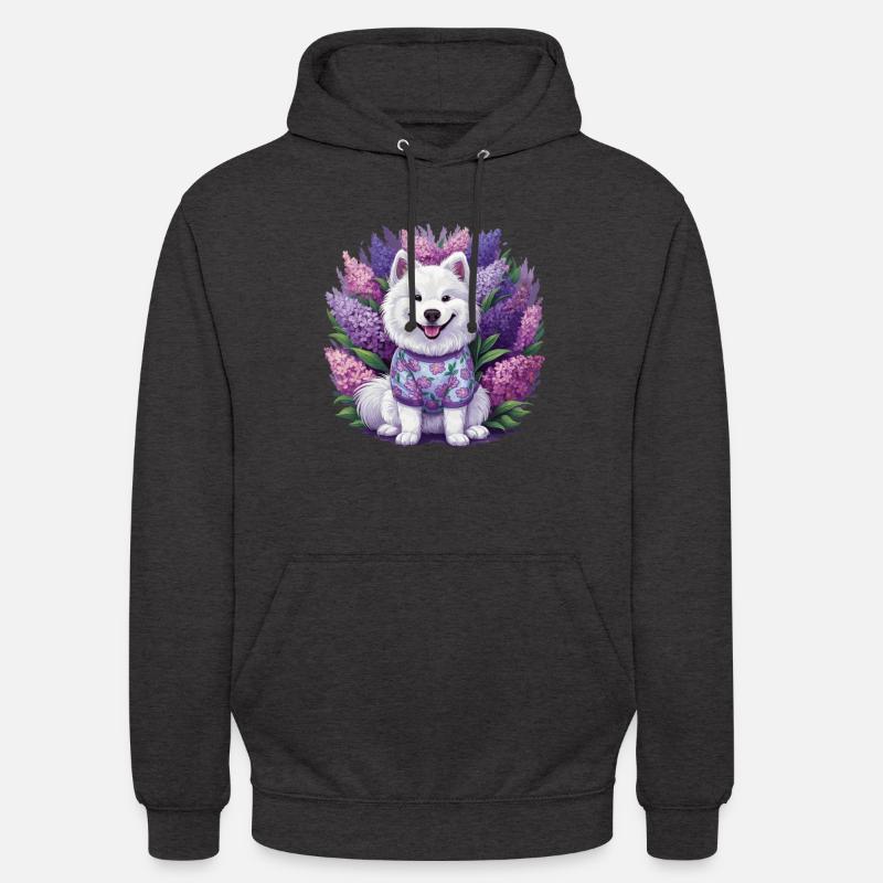 Spitz Samoyède doux avec un beau lilas - Sweat-shirt à capuche unisexe - charbon