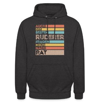 Auch die Besten Ruderer fragen mich nach Rat - Unisex Hoodie - Anthrazit - Vorne - Alina (178cm) & Michal (187cm)