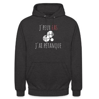 j'peux pas j'ai pétanque cadeau humour - Sweat-shirt à capuche unisexe - charbon - Devant - Alina (178cm) & Michal (187cm)