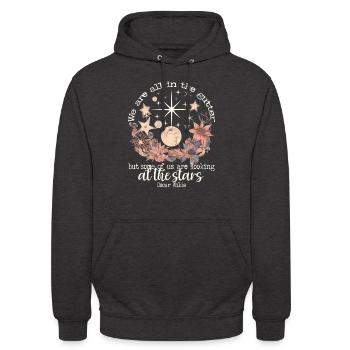 OSCAR WILDES STARS ZITIEREN DESIGN IN ELFENBEIN - Unisex Hoodie - Anthrazit - Vorne - Alina (178cm) & Michal (187cm)
