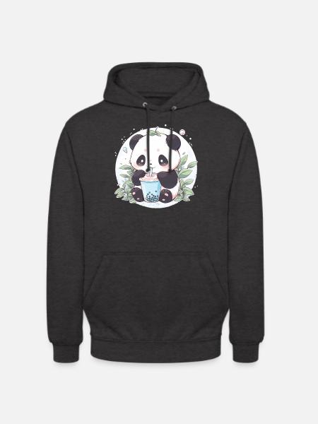 Kawaii Panda Drinks Boba Bubble Tea Chibi - Unisex Hoodie - charcoal grey