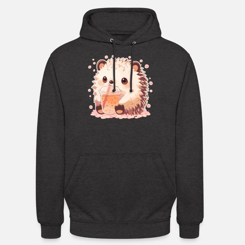 Kawaii Hedgehog Drinks Boba Bubble Tea Chibi - Unisex Hoodie - charcoal grey