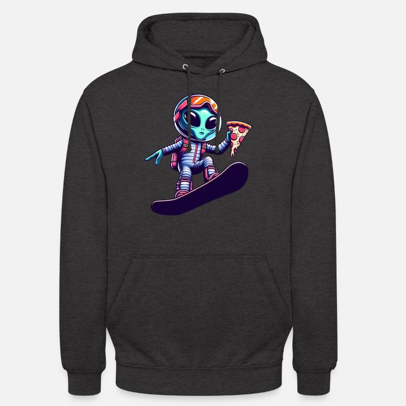 Alien Snowboard Pizza Fun - Sweat-shirt à capuche unisexe - charbon