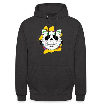 Day of the dead Katze mit Blumen mexikanisches - Unisex Hoodie - Anthrazit - Vorne - Alina (178cm) & Michal (187cm)