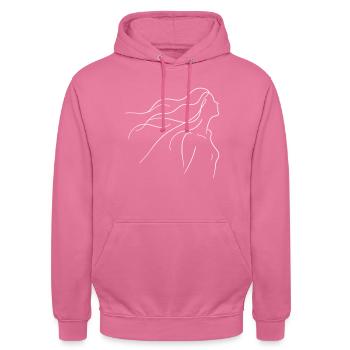 Elegant Breeze: Minimalist Girl Silhouette Tee - Unisex Hoodie - Pink - Vorne - Alina (178cm) & Michal (187cm)