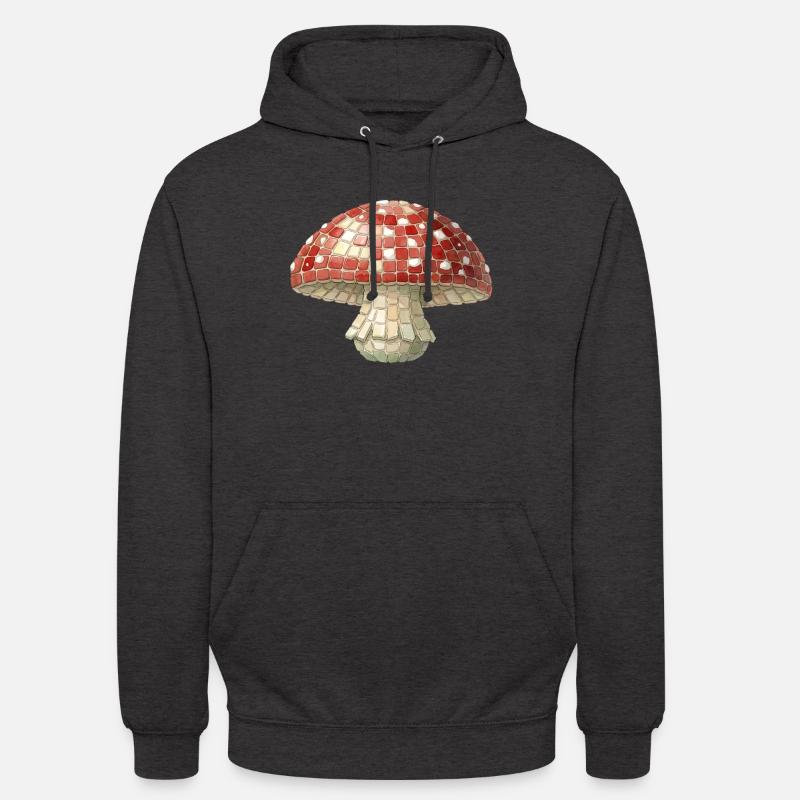 Toadstool Mosaic - Retro Forest for Mushroom Pickers - Unisex Hoodie - charcoal grey