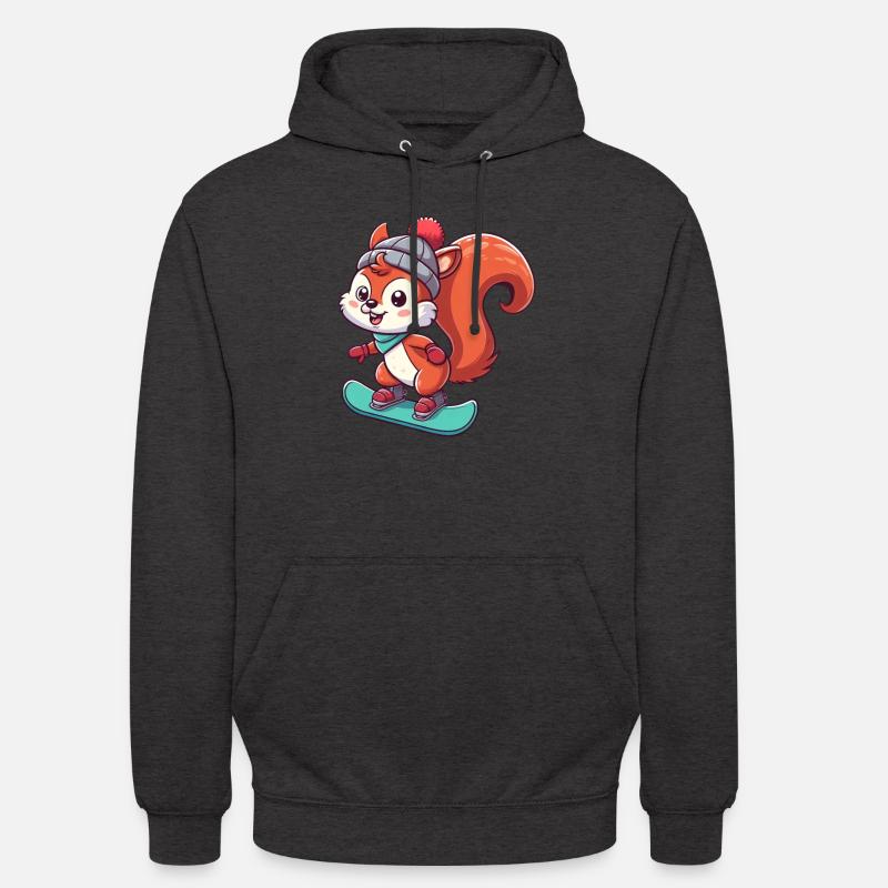Winterabenteuer mit Eichhörnchen – Snowboard-Spaß - Unisex Hoodie - Anthrazit