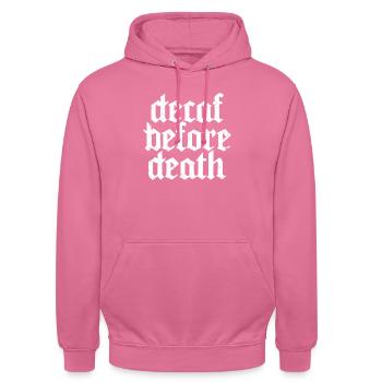 Decaf Before Death White Prepared - Unisex Hoodie - pink - Front - Alina (178cm) & Michal (187cm)