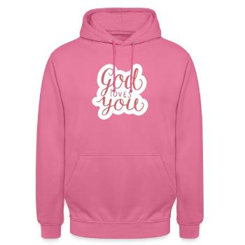 God Loves You Christian Religious Blessed - Sweat-shirt à capuche unisexe - rose - Devant - Alina (178cm) & Michal (187cm)