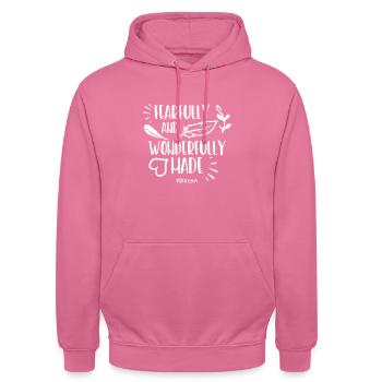 Fearfully And Wonderfully Christian Religious - Sweat-shirt à capuche unisexe - rose - Devant - Alina (178cm) & Michal (187cm)
