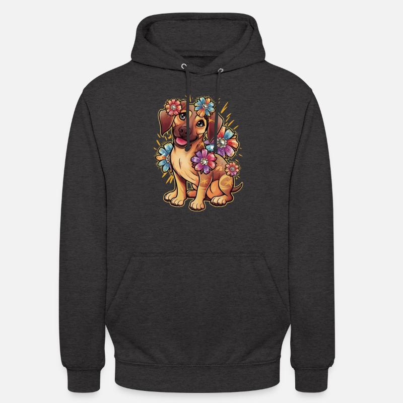 Rhodesian Ridgeback et belles fleurs - Sweat-shirt à capuche unisexe - charbon