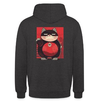Maneki Moderne Glückskatze - Unisex Hoodie - Anthrazit - Hinten - Michal (187cm)