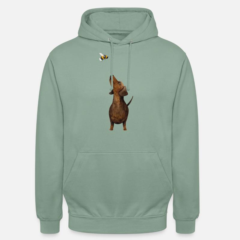 Teckel avec bourdon - le plus doux cadeau de teckel jamais ! - Sweat-shirt à capuche unisexe - vert-de-gris