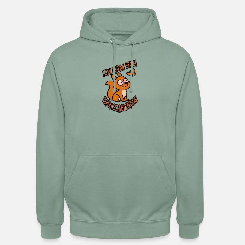 Verträumtes Eichhörnchen mit Spruch - Unisex Hoodie - Graugrün