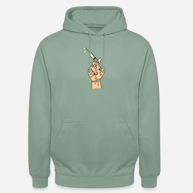 Main avec seringue d’évacuation 5 - Sweat-shirt à capuche unisexe - vert-de-gris
