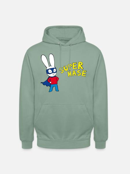 Simon Superhase Im Superheldenanzug Mit Schriftzug - Unisex Hoodie - Graugrün
