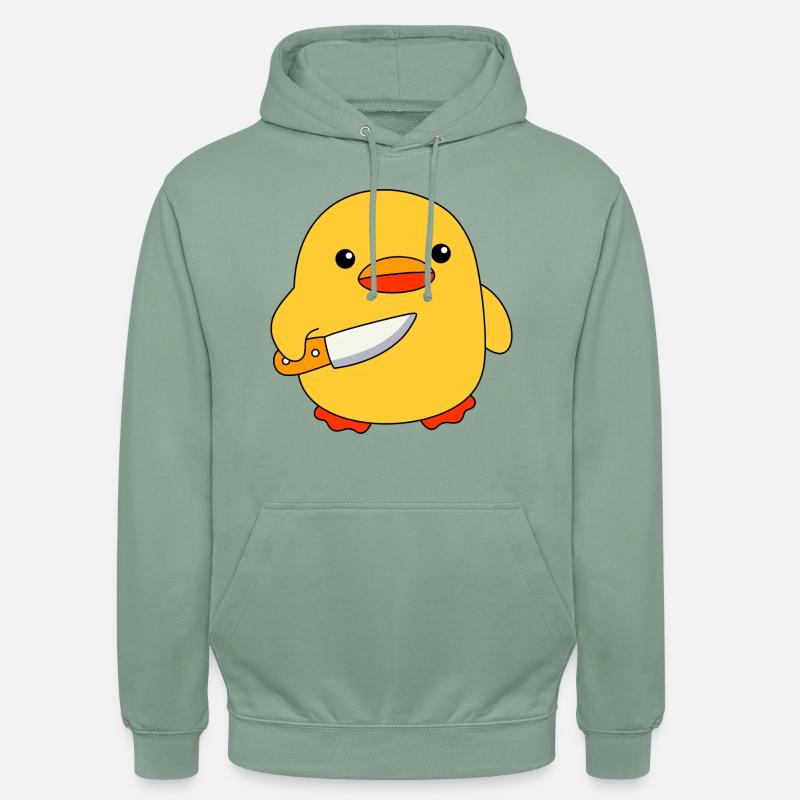 Pato bebé con cuchillo Patos pollitos patitos divertidos - Sudadera con capucha unisex - verde grisáceo