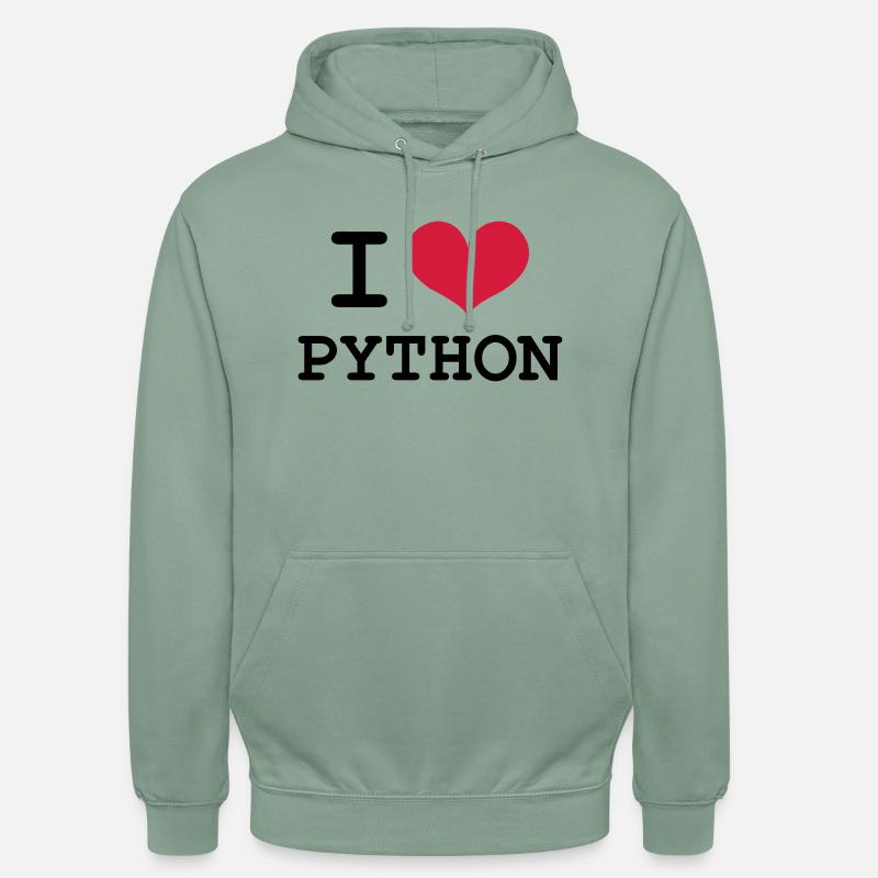 I Love Python - Sweat-shirt à capuche unisexe - vert-de-gris