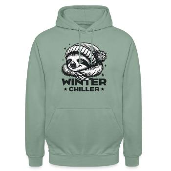 REFROIDISSEUR D’HIVER cadeau amusant pour les paresseux - Sweat-shirt à capuche unisexe - vert-de-gris - Devant - Alina (178cm) & Michal (187cm)