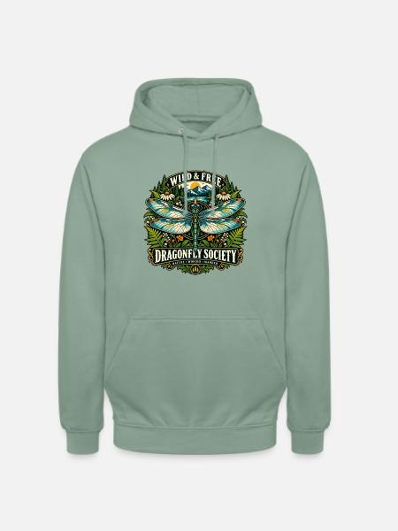 Dragonfly Libelle Natur Geschenk Botanical Design - Unisex Hoodie - Graugrün