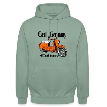 Simson Schwalbe Moped DDR - Unisex Hoodie - Graugrün - Vorne - Alina (178cm) & Michal (187cm)