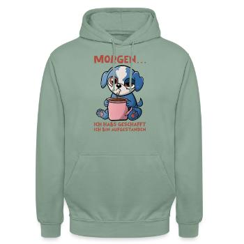 Morning grouch dog - Unisex Hoodie - steel green - Front - Alina (178cm) & Michal (187cm)