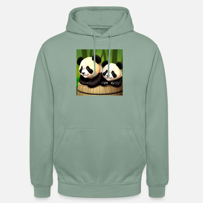 De mignons pandas à l’aventure ! 🍃 - Sweat-shirt à capuche unisexe - vert-de-gris