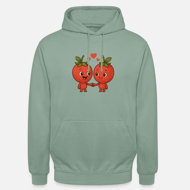 Erdbeeren mit Herzen - Unisex Hoodie - Graugrün