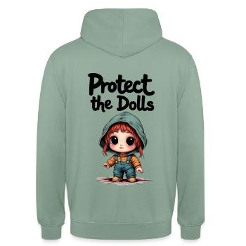 Protect the Dolls - Süße Botschaft - Unisex Hoodie - Graugrün - Hinten - Michal (187cm)