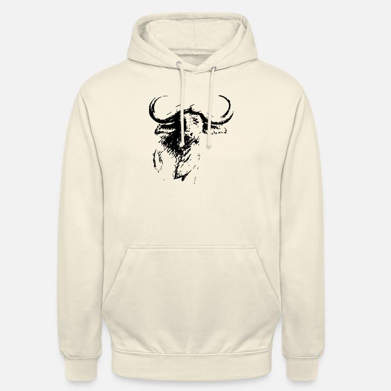 Dessin à l’encre noire tête de buffle - Sweat-shirt à capuche unisexe - vanille