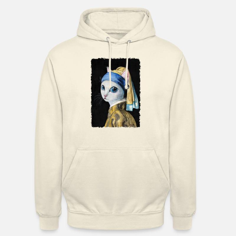 Chat avec une boucle d'oreille perle - Sweat-shirt à capuche unisexe - vanille
