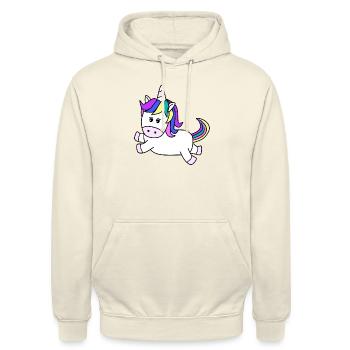 Süßes Einhorn, das springt// - Unisex Hoodie - Vanille-Milchshake - Vorne - Alina (178cm) & Michal (187cm)