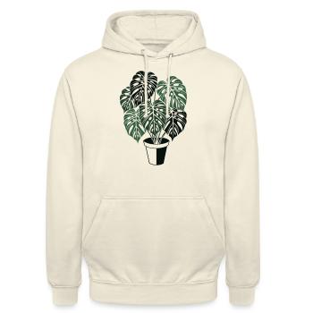 monstera Pflanze tropisch personalisierbar - Unisex Hoodie - Vanille-Milchshake - Vorne - Alina (178cm) & Michal (187cm)