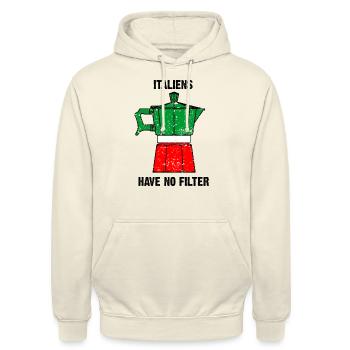 Italians have no filter - Mokkakanne - Unisex Hoodie - Vanille-Milchshake - Vorne - Alina (178cm) & Michal (187cm)